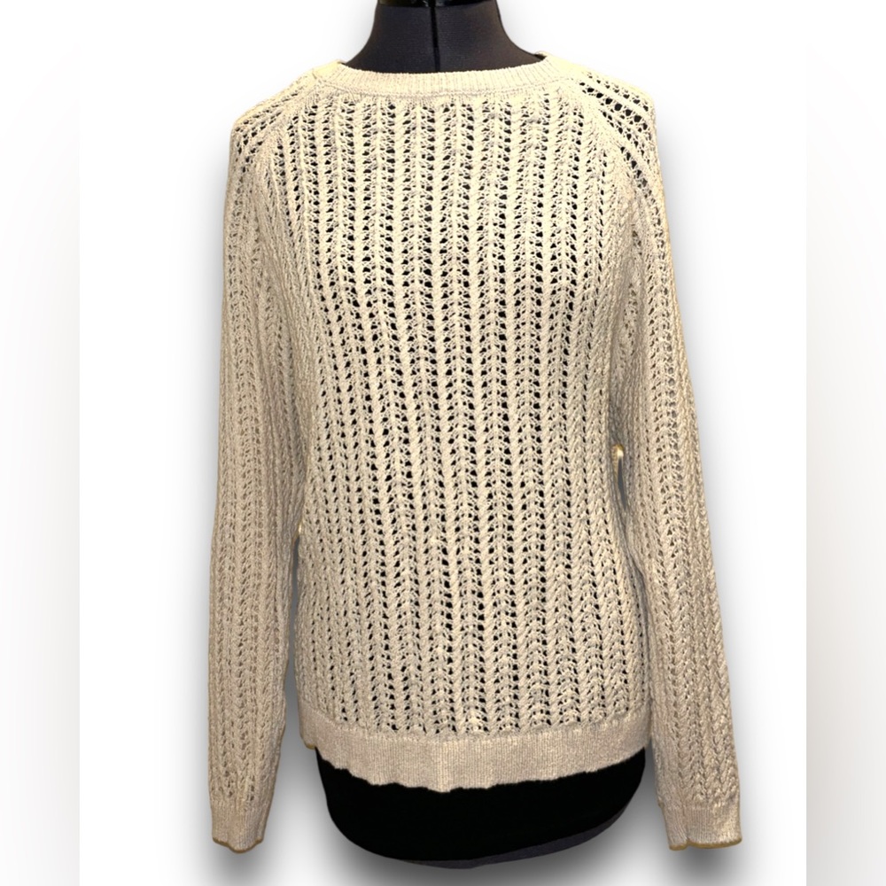 J. Jill • Open Knit Crew Neck Sweater, Cream, Small, EUC